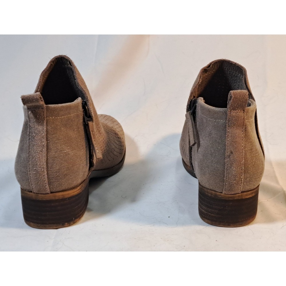 TOMS Deia Taupe Perforated Suede Canvas Ankle Booties Womens 7.5 Zip Block Heel - Picture 5 of 12